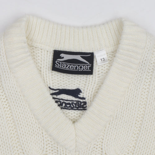 Slazenger Women's Ivory Cable Knit Sleeveless V-Neck Vest Jumper Size 13