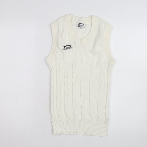 Slazenger Men's Ivory Cable Knit Cotton Sleeveless V-Neck Vest S