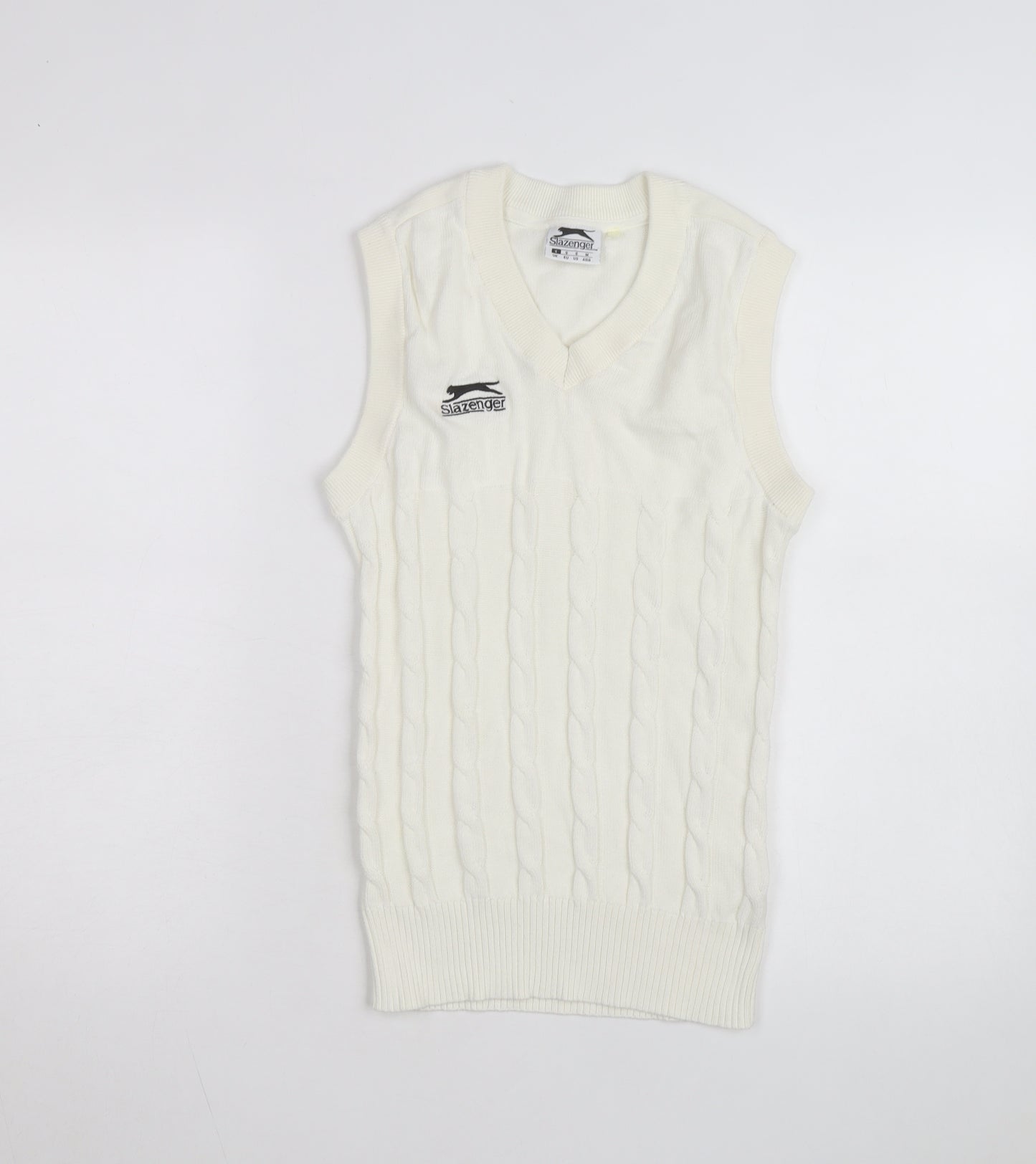 Slazenger Men's Ivory Cable Knit Cotton Sleeveless V-Neck Vest S