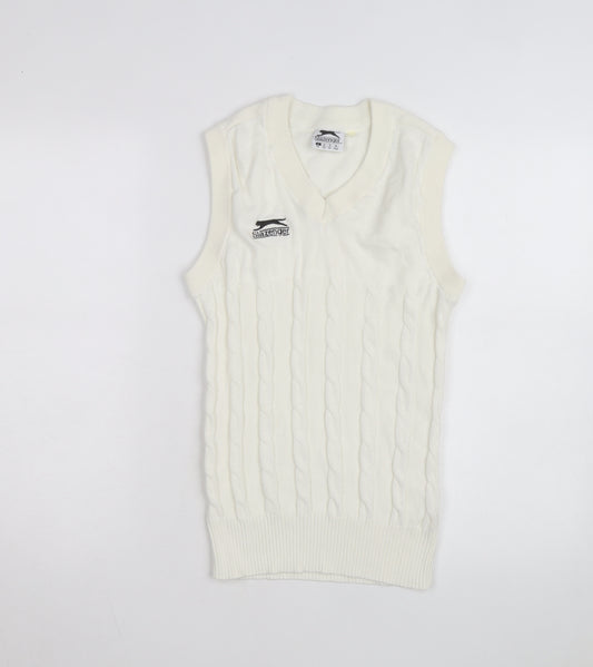 Slazenger Men's Ivory Cable Knit Cotton Sleeveless V-Neck Vest S
