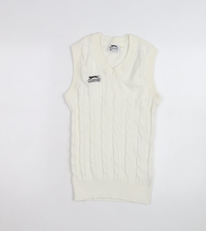 Slazenger Men's Ivory Cable Knit Cotton Sleeveless V-Neck Vest S