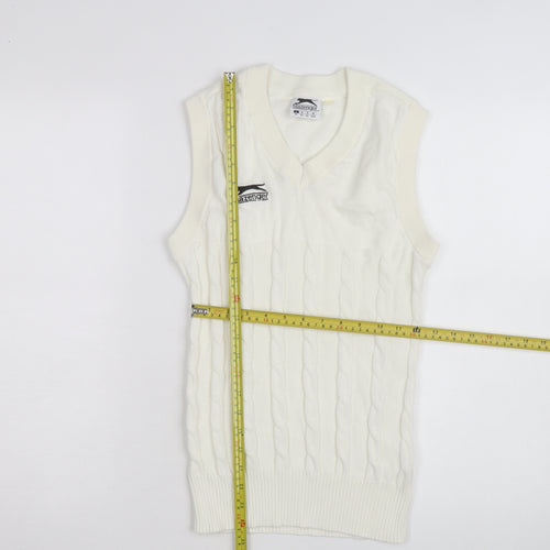 Slazenger Men's Ivory Cable Knit Cotton Sleeveless V-Neck Vest S