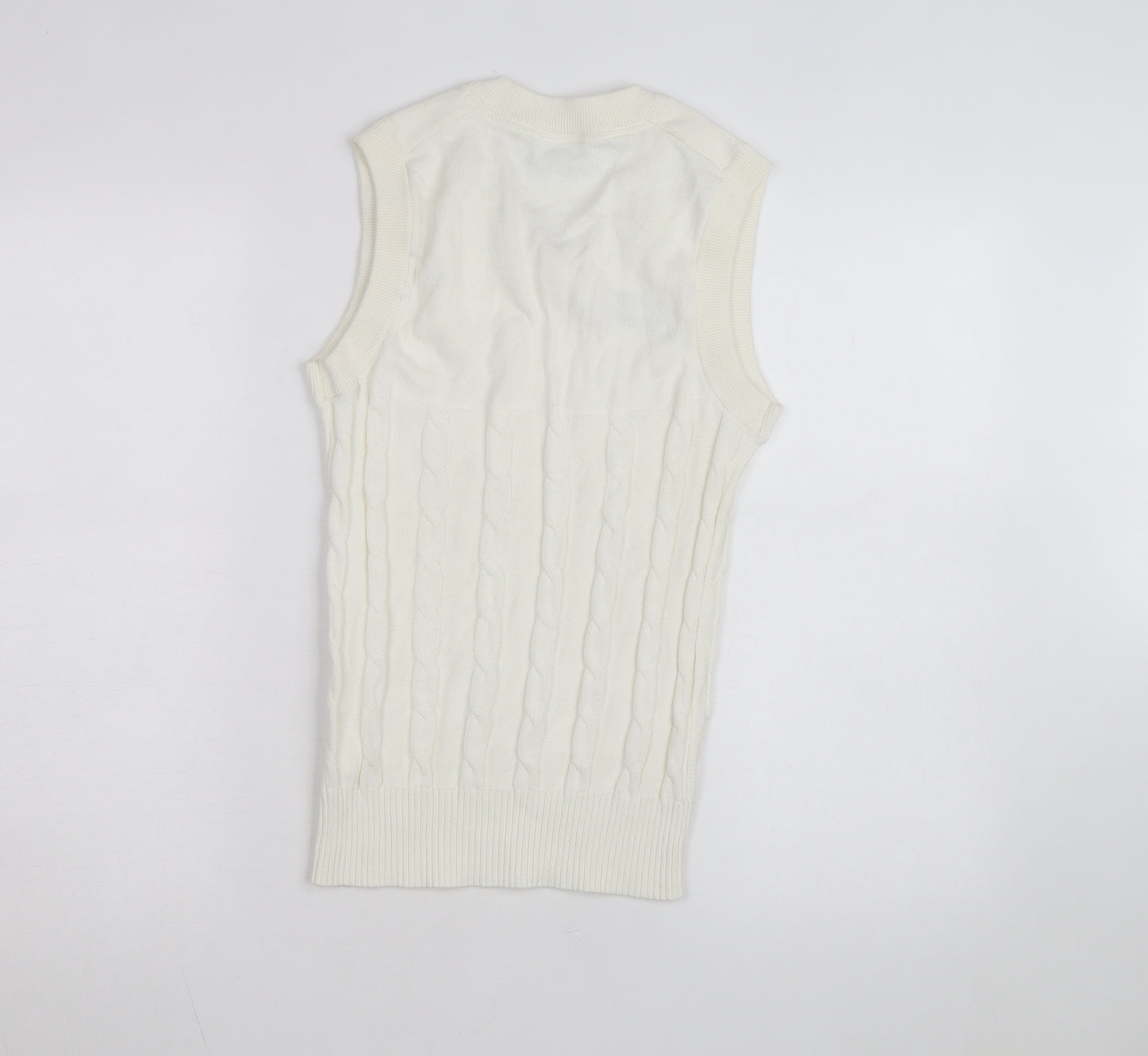 Slazenger Men's Ivory Cable Knit Cotton Sleeveless V-Neck Vest S