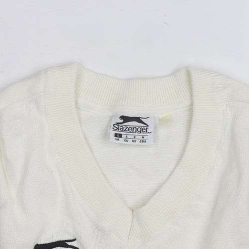 Slazenger Men's Ivory Cable Knit Cotton Sleeveless V-Neck Vest S
