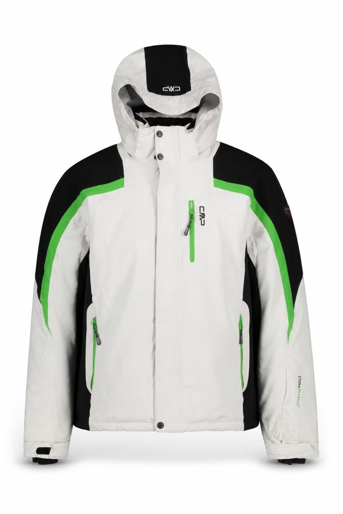 CMP Men's White Black Green Waterproof Ski Jacket Size 52 L Hooded Winter Coat