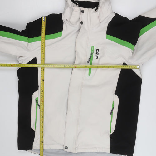 CMP Men's White Black Green Waterproof Ski Jacket Size 52 L Hooded Winter Coat
