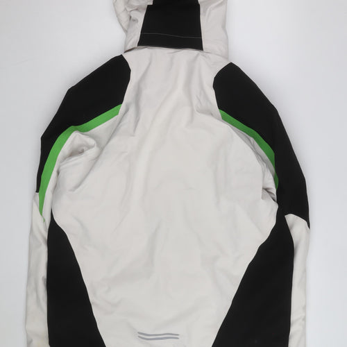 CMP Men's White Black Green Waterproof Ski Jacket Size 52 L Hooded Winter Coat