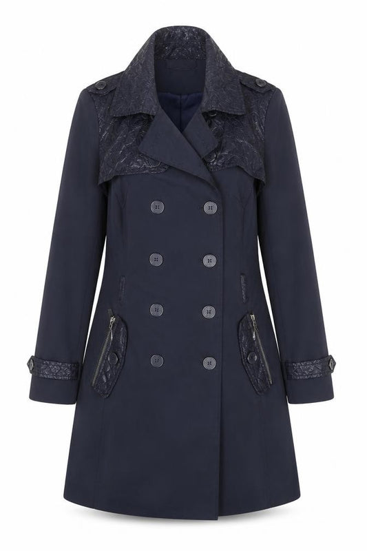Front view of Zac & Zoe Women’s Blue Lace Detail Long Trench Coat XL