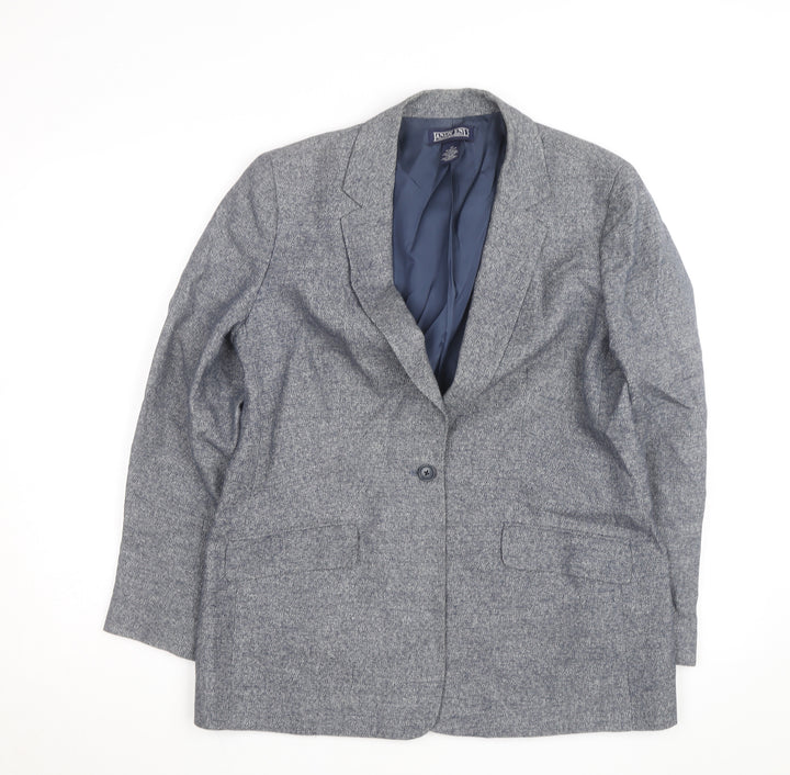 Lands' End Women Blue Linen Cotton Classic Blazer Size 12