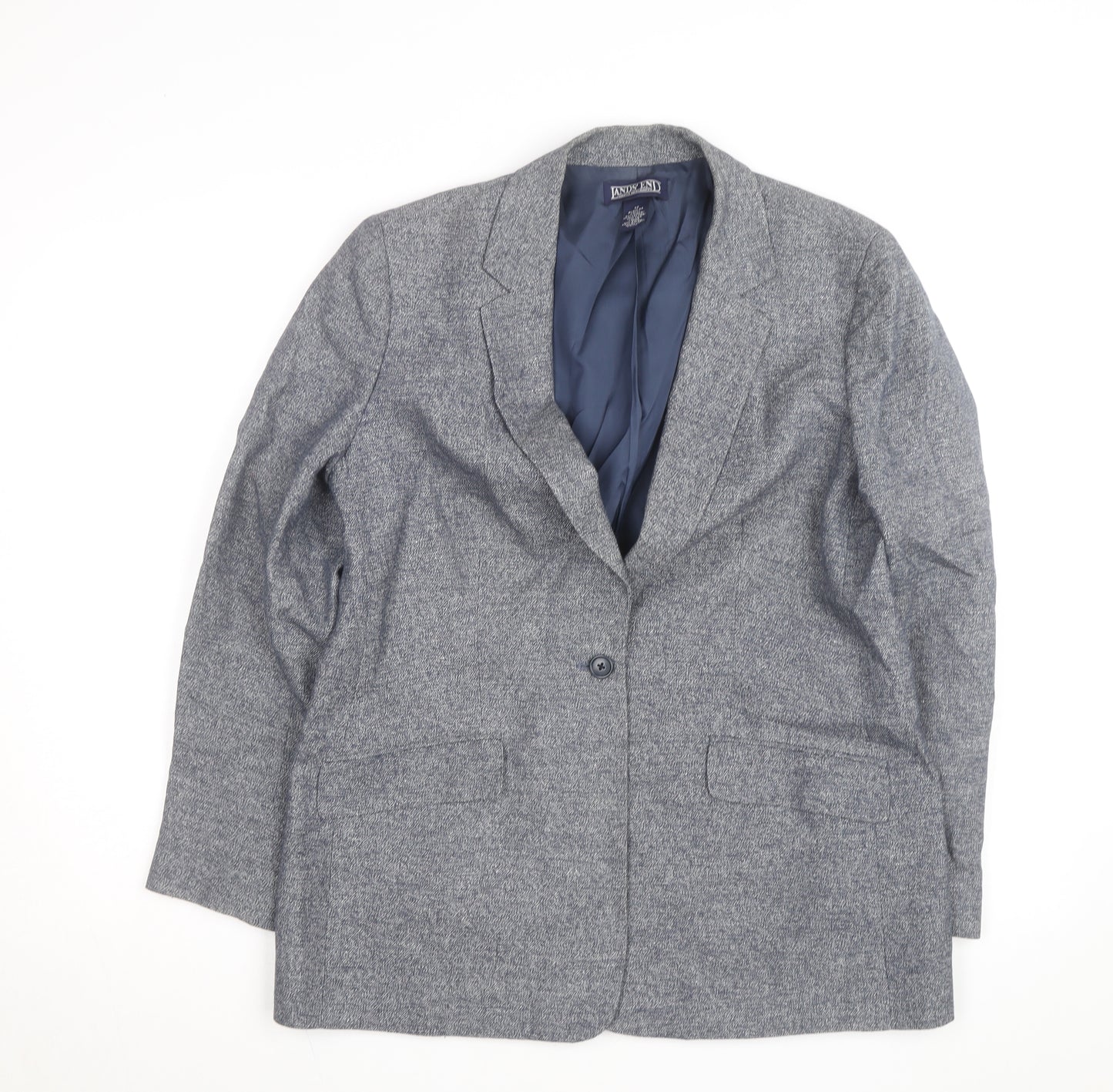 Lands' End Women Blue Linen Cotton Classic Blazer Size 12