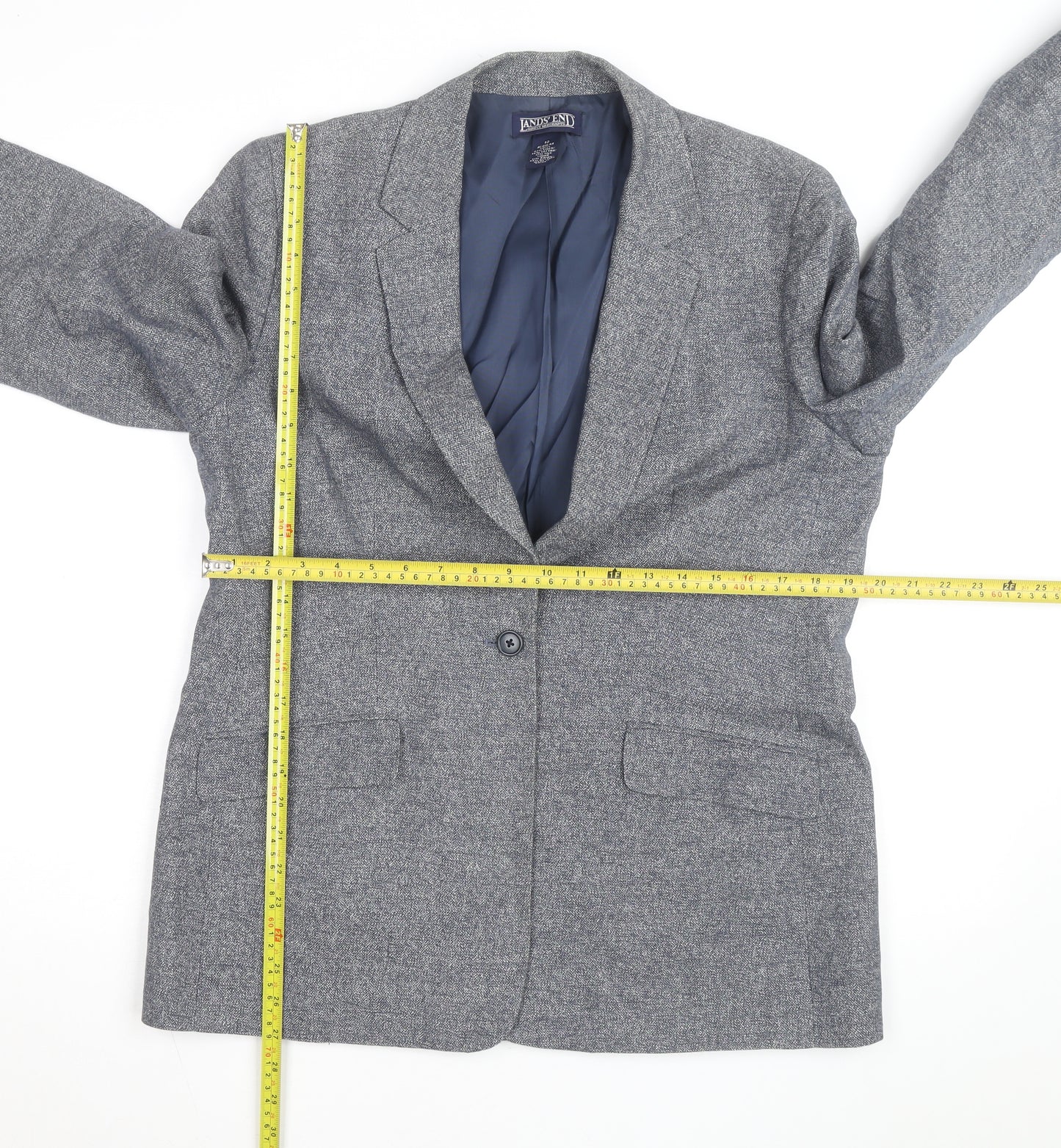 Lands' End Women Blue Linen Cotton Classic Blazer Size 12