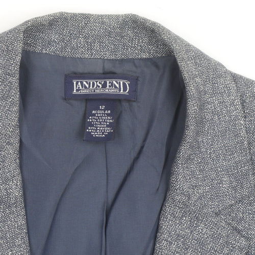 Lands' End Women Blue Linen Cotton Classic Blazer Size 12