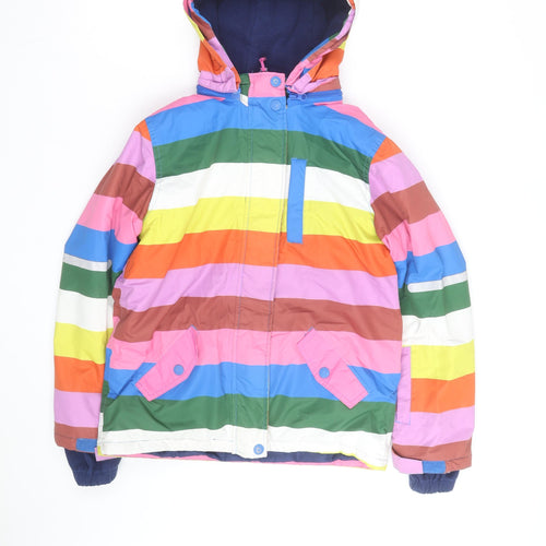 Mini Boden Girls Multicoloured Stripe Hooded Puffer Jacket 7-8 Years Winter