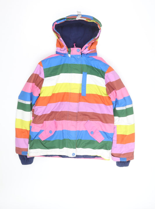 Mini Boden Girls Multicoloured Stripe Hooded Puffer Jacket 7-8 Years Winter