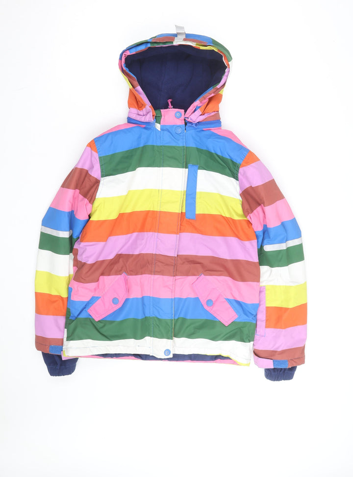 Mini Boden Girls Multicoloured Stripe Hooded Puffer Jacket 7-8 Years Winter