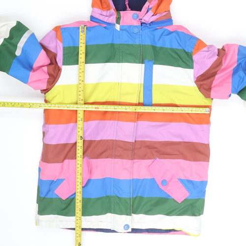 Mini Boden Girls Multicoloured Stripe Hooded Puffer Jacket 7-8 Years Winter