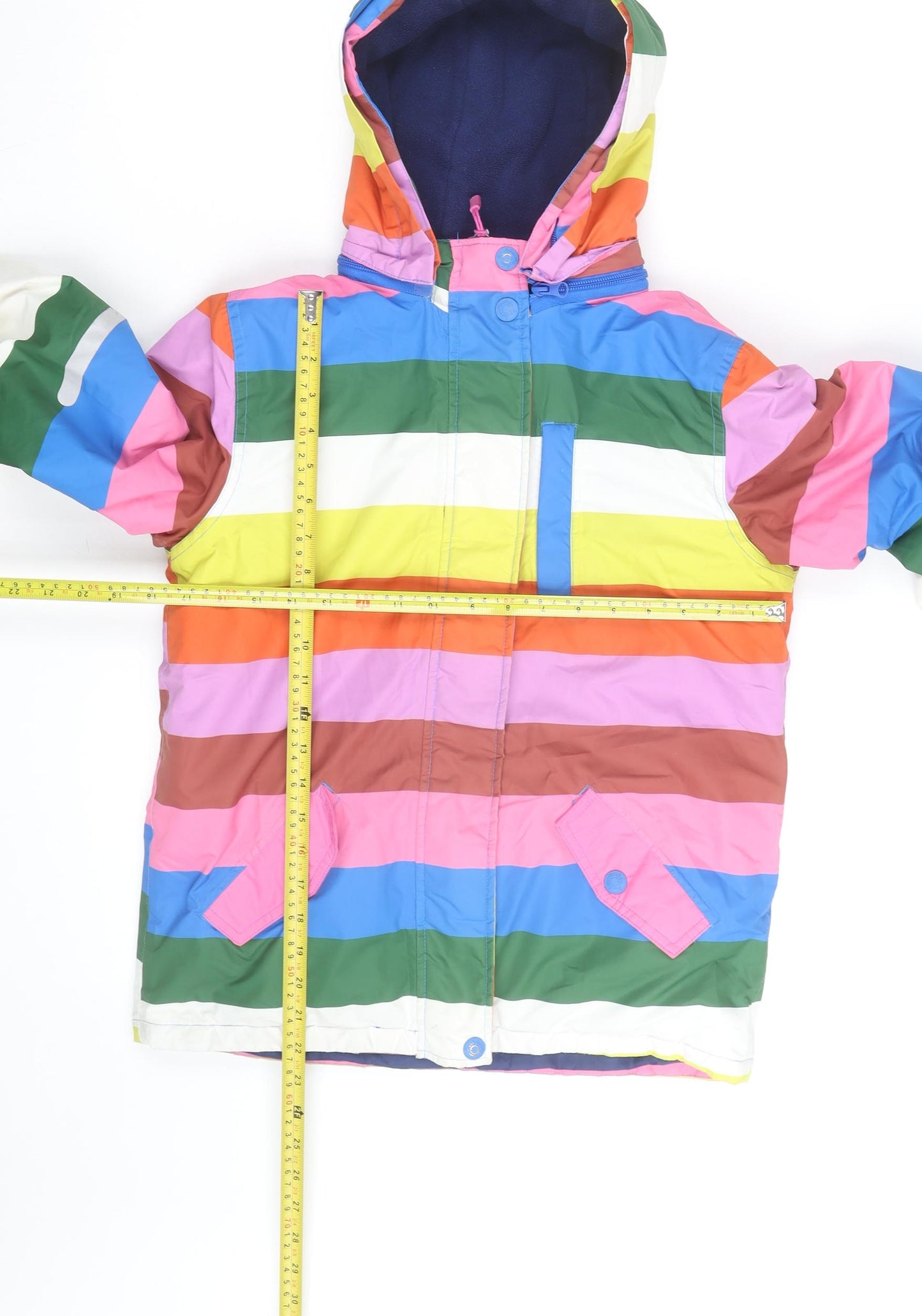 Mini Boden Girls Multicoloured Stripe Hooded Puffer Jacket 7-8 Years Winter