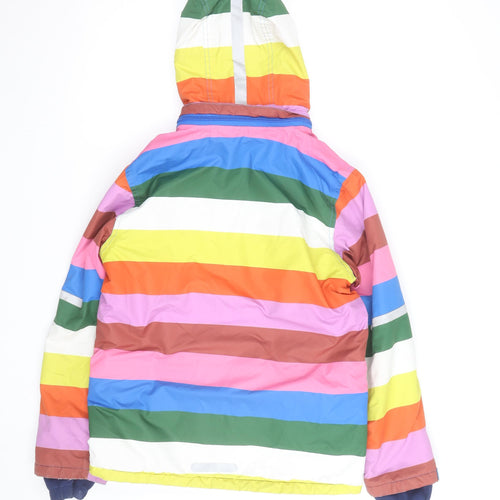 Mini Boden Girls Multicoloured Stripe Hooded Puffer Jacket 7-8 Years Winter