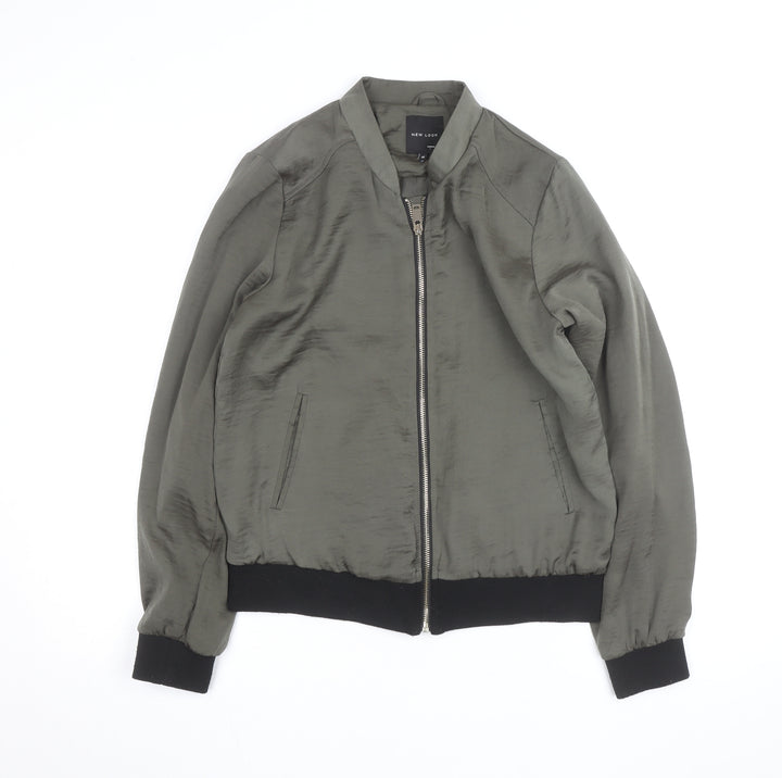 New Look Men’s Green Bomber Jacket S Zip Lightweight Satin