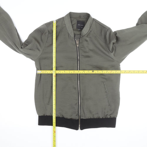 New Look Men’s Green Bomber Jacket S Zip Lightweight Satin