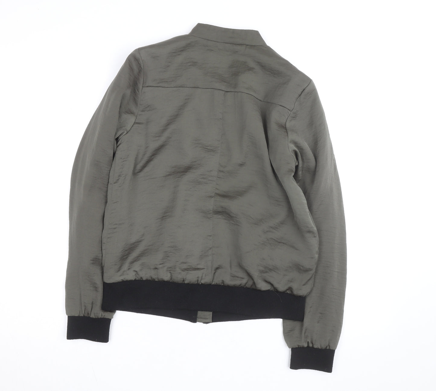New Look Men’s Green Bomber Jacket S Zip Lightweight Satin
