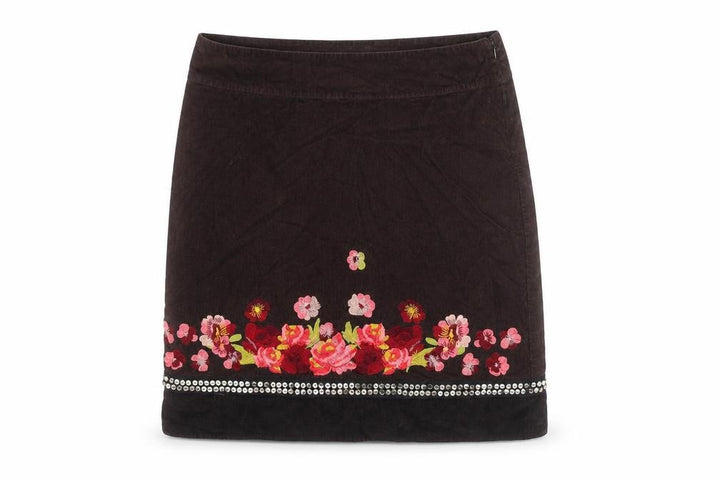 Monsoon Women’s Brown Floral Embroidered Corduroy Skirt Size 16