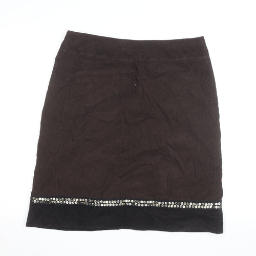 Monsoon Women’s Brown Floral Embroidered Corduroy Skirt Size 16