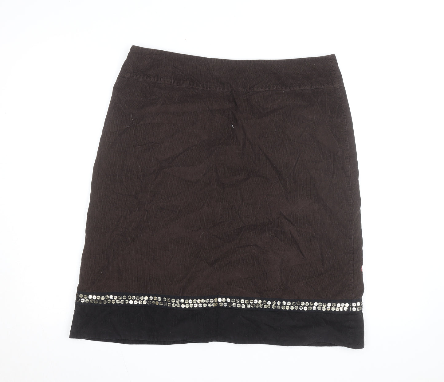 Monsoon Women’s Brown Floral Embroidered Corduroy Skirt Size 16