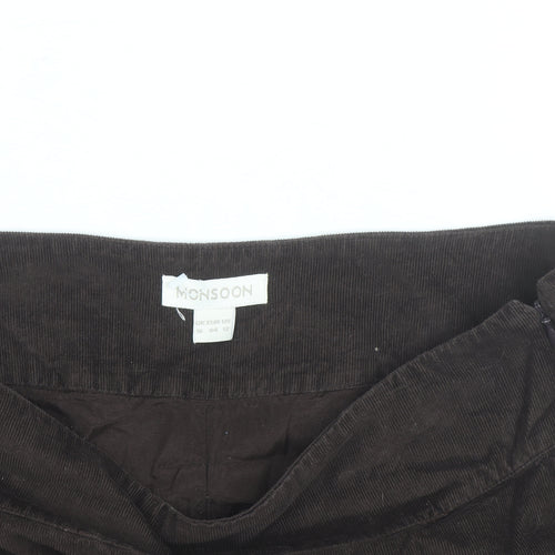 Monsoon Women’s Brown Floral Embroidered Corduroy Skirt Size 16
