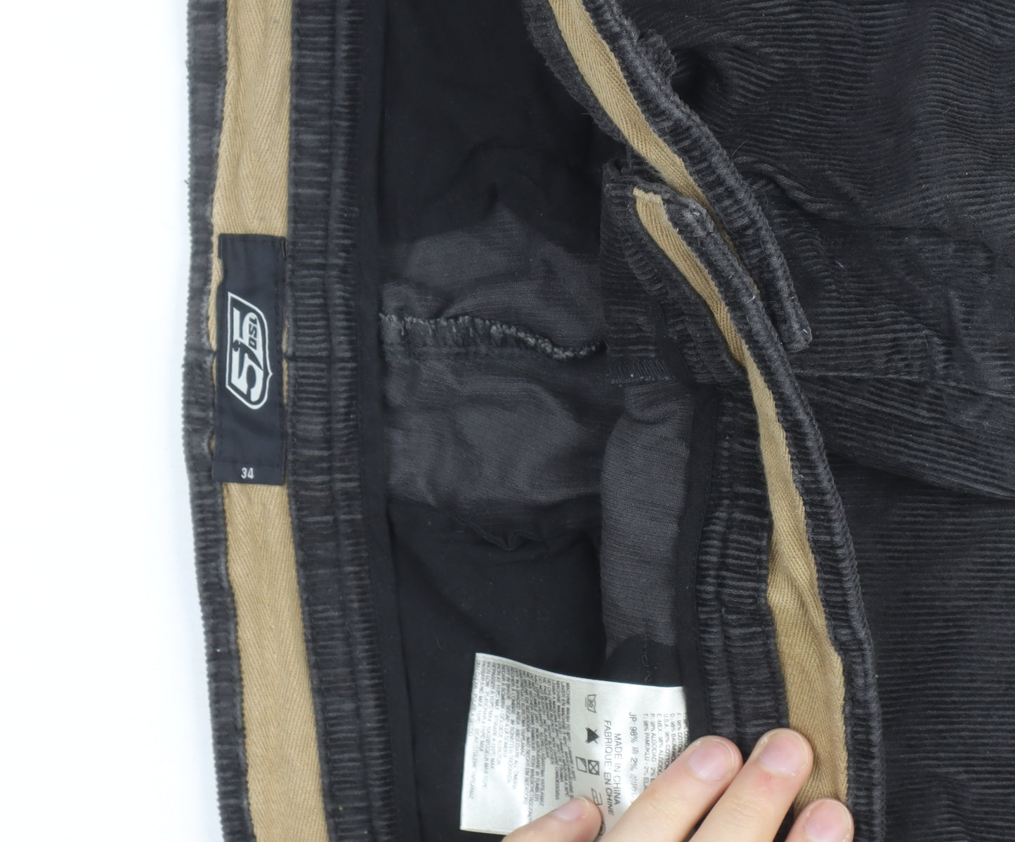 55 DSL Men's Black Corduroy Chino Trousers Size 34 Regular Fit