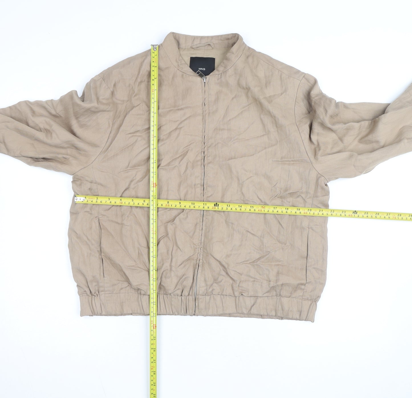 MNG Men's Beige Cotton Lightweight Bomber Jacket L