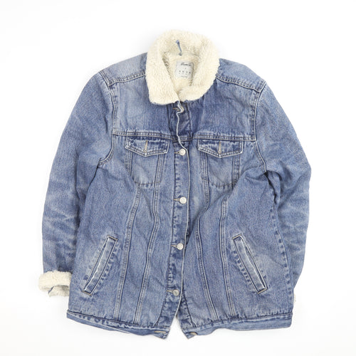 Denim Co Men Blue Faux Fur Lined Mid-Length Denim Jacket M