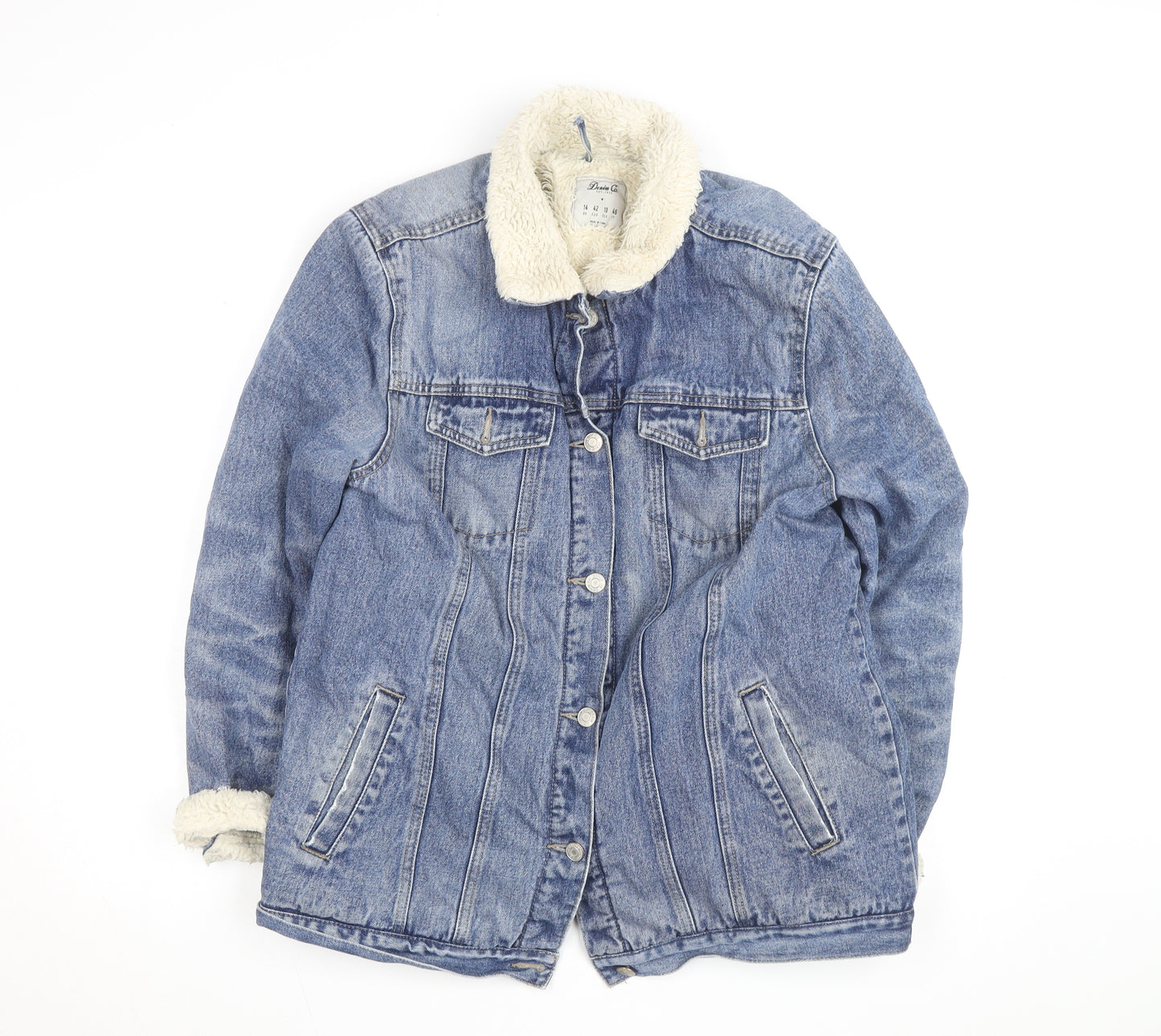 Denim Co Men Blue Faux Fur Lined Mid-Length Denim Jacket M