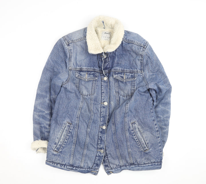 Denim Co Men Blue Faux Fur Lined Mid-Length Denim Jacket M