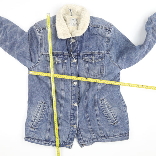 Denim Co Men Blue Faux Fur Lined Mid-Length Denim Jacket M