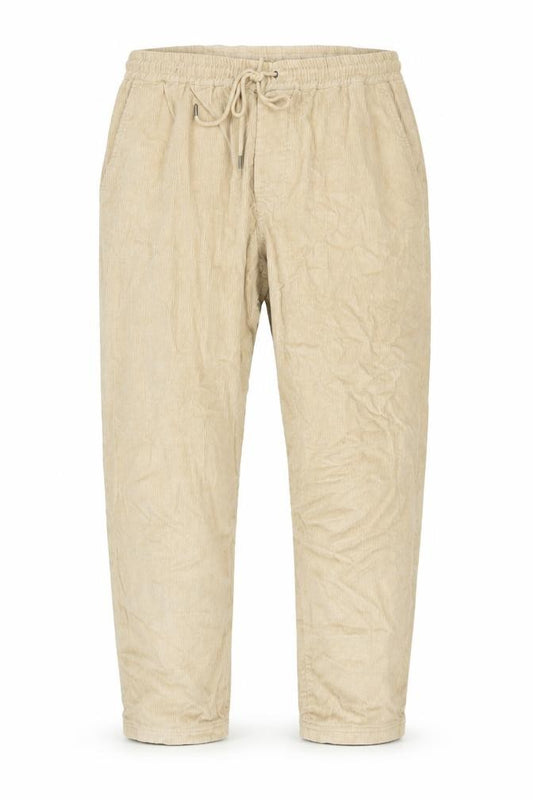 Front view of Huffer Men's Beige Corduroy Jogger Trousers 2XL Relaxed Fit
