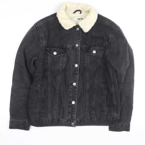 Topshop Moto Black Sherpa Denim Jacket Unisex M Classic Winter Warm
