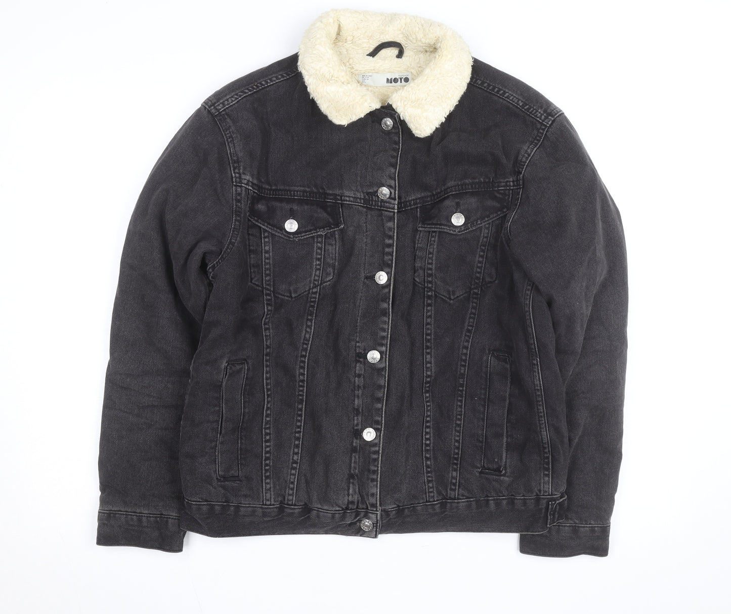 Topshop Moto Black Sherpa Denim Jacket Unisex M Classic Winter Warm