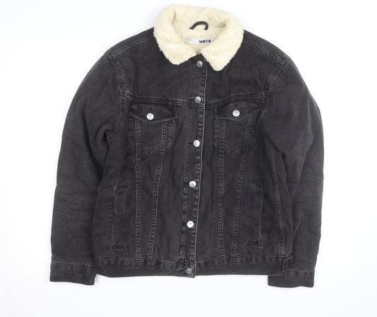 Topshop Moto Black Sherpa Denim Jacket Unisex M Classic Winter Warm