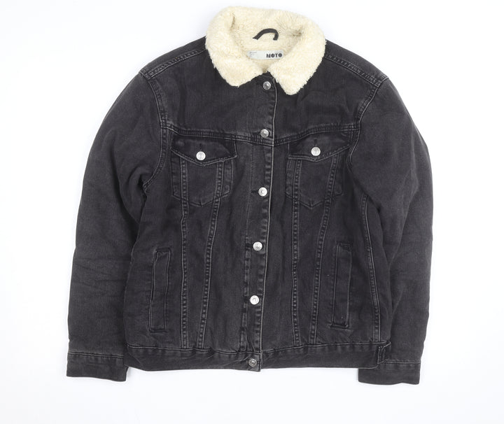Topshop Moto Black Sherpa Denim Jacket Unisex M Classic Winter Warm