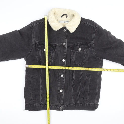 Topshop Moto Black Sherpa Denim Jacket Unisex M Classic Winter Warm