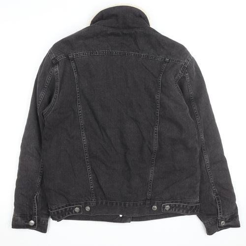 Topshop Moto Black Sherpa Denim Jacket Unisex M Classic Winter Warm