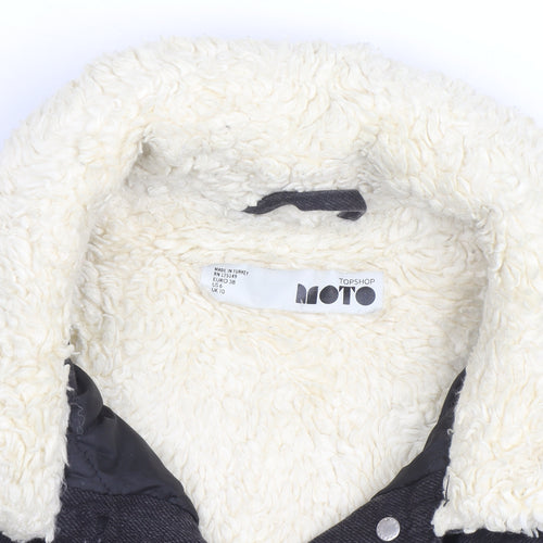 Topshop Moto Black Sherpa Denim Jacket Unisex M Classic Winter Warm