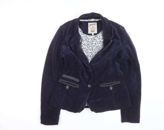 Mantaray Women Navy Blue Corduroy Blazer UK 8 Two-Button Classic Fit