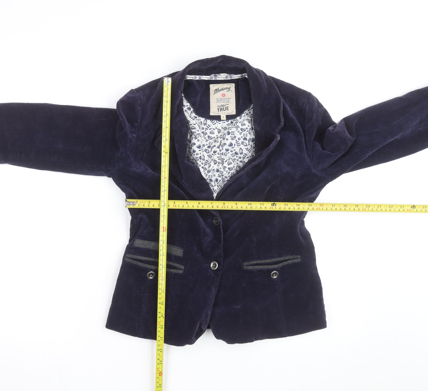 Mantaray Women Navy Blue Corduroy Blazer UK 8 Two-Button Classic Fit