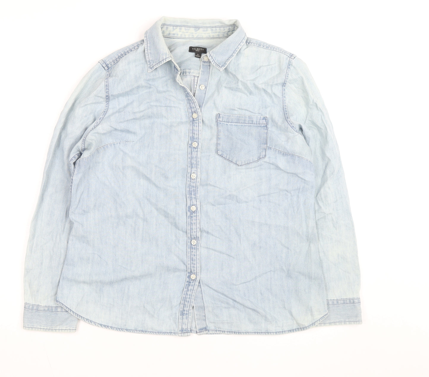 Talbots Men Blue Long Sleeve Denim Button-Up Casual Shirt Size L