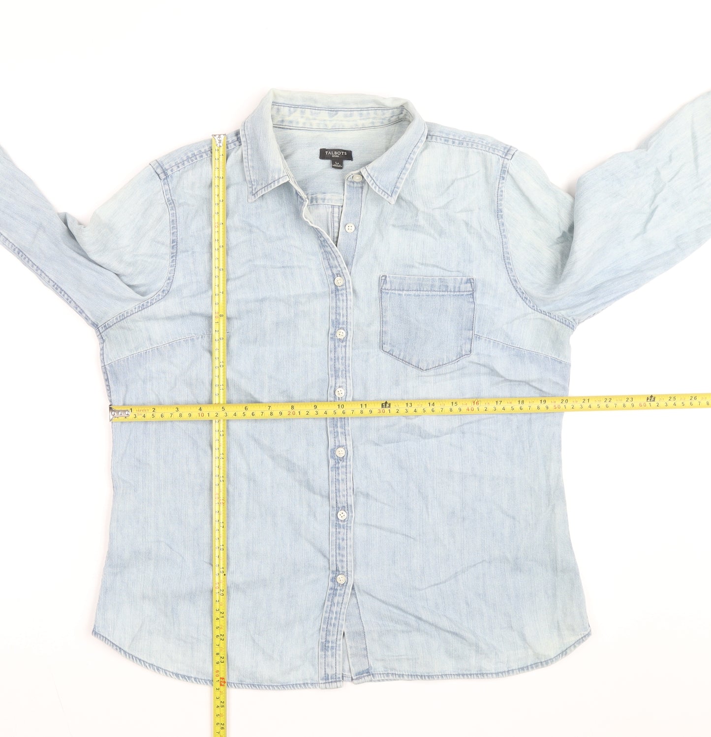Talbots Men Blue Long Sleeve Denim Button-Up Casual Shirt Size L