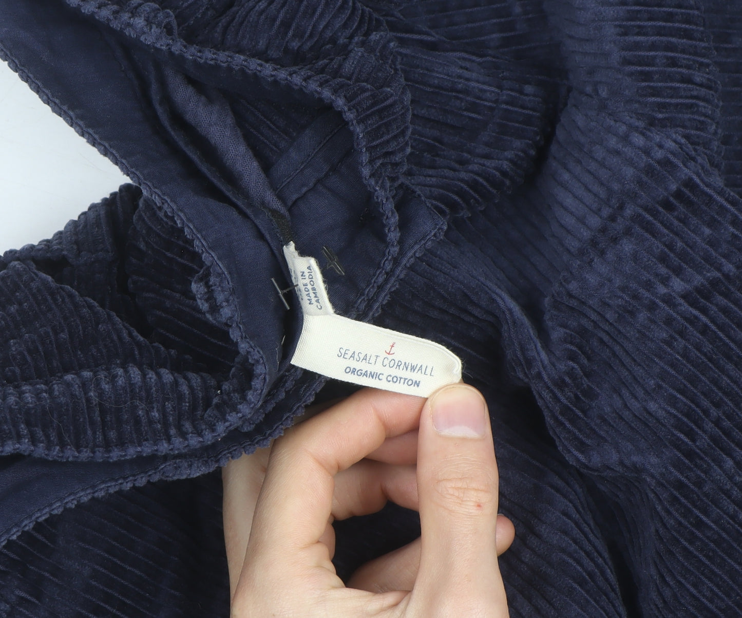 Seasalt Cornwall Women Navy Corduroy Trousers Size L Organic Cotton