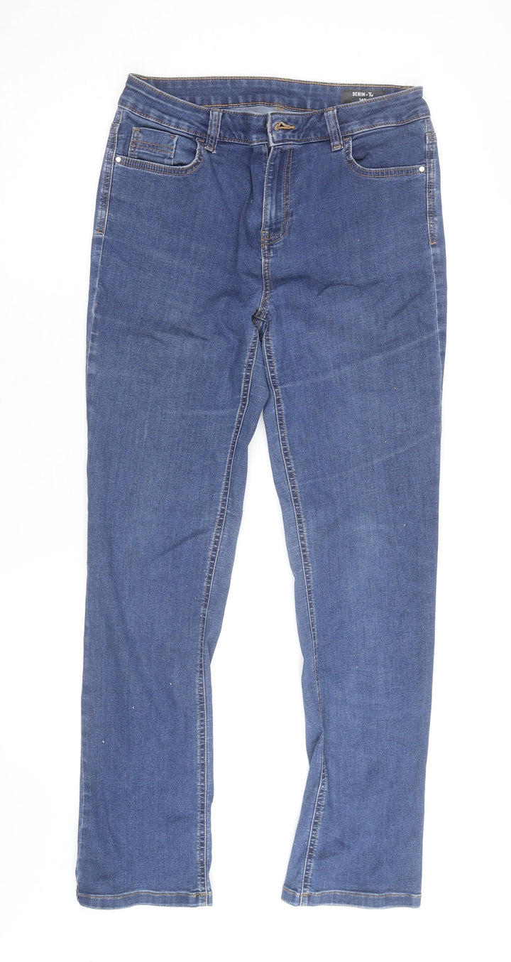 Tu Women Blue Straight Leg Mid Rise Denim Jeans Size 14R
