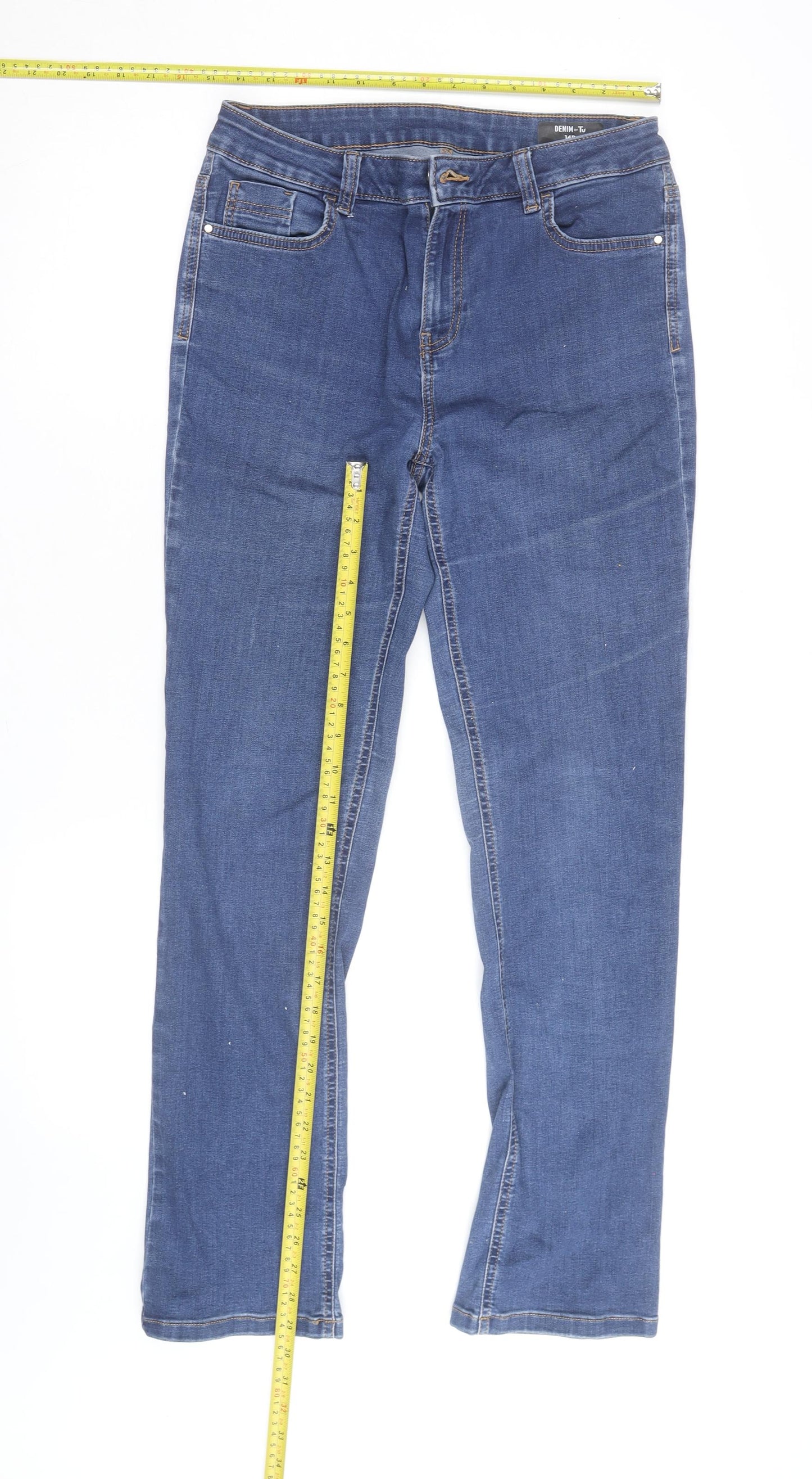 Tu Women Blue Straight Leg Mid Rise Denim Jeans Size 14R